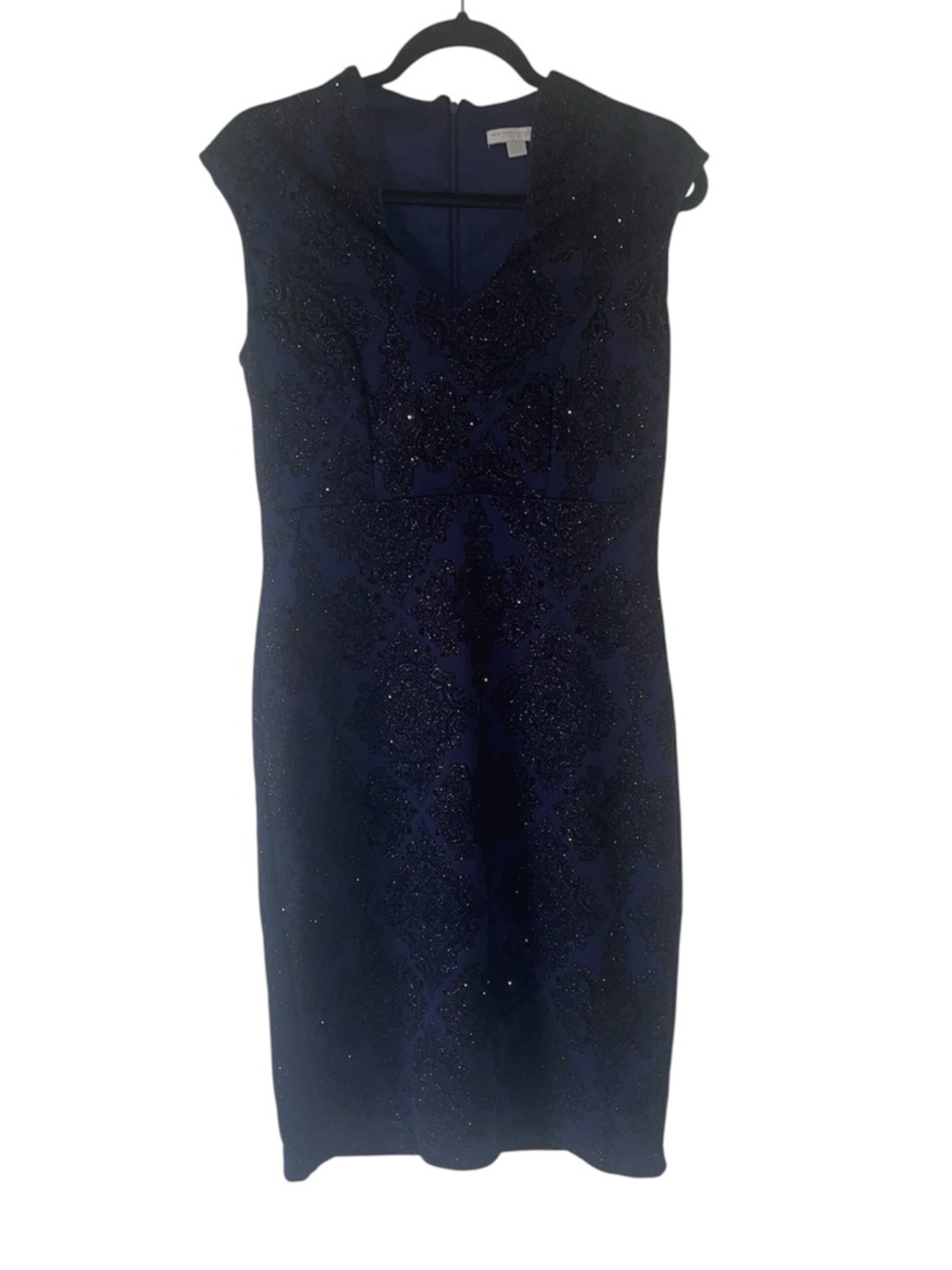 Jones New York Stretch midi length midnight blue glittery evening dress